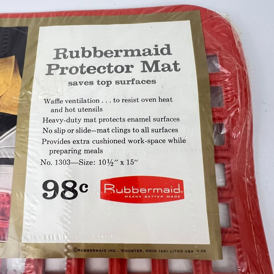 VTG  Rubbermaid Large Sink Stove Top Mat Protector 10 1/2  x 15" Red NOS 1961 - Image 4 of 4