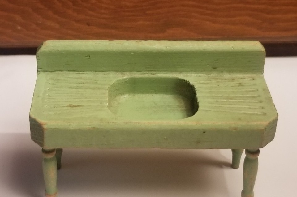 Vintage STROMBECKER dollhouse miniature green wood kitchen sink eBay