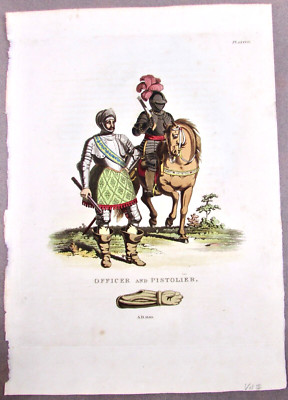 OFFICER AND PISTOLIER ANCIENT ARMOUR 1824 HAND COLORED ENGRAVING MEYRICK 1ST ED