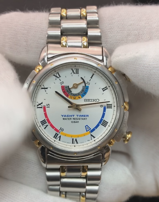 SEIKO WATCH YACHT TIMAR 8M37-7000 QUARTZ SILVER STAINLESS STEEL W