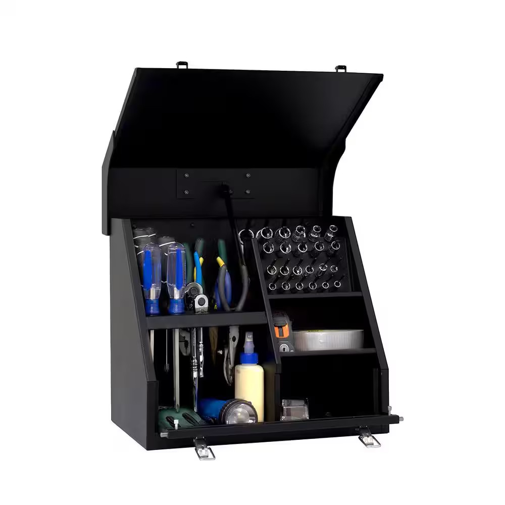 Montezuma 15 In. W Portable Tool Box Black Powder Coated Dual Steel Lockable