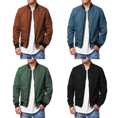 Herren Stehkragen Neu Freizeit Locker Pilotenjacke Freizeit Reißverschluss Jacke - Bild 10 von 22