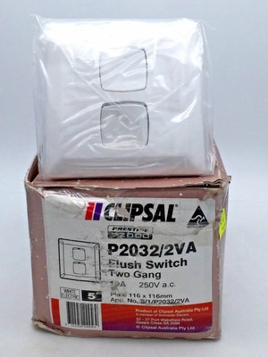 Clipsal P2032/2VA Flush Switch 2 Gang 250V AC 10A P2000 Series Vertical x5 