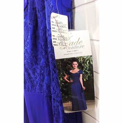 NWT Jade Couture Bridesmaid Prom Draped Neck Dress K168011 Blue Sz 20 Plus - Picture 6 of 8