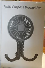 Multi Purpose Bracket Fan Portable USB Rechargeable Flexible Black Stroller Tri