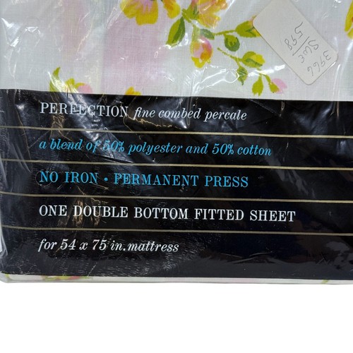 Vintage New Fieldcrest Pink Orange Peace Rose Double Bottom Fitted Sheet 180TC - Picture 2 of 7