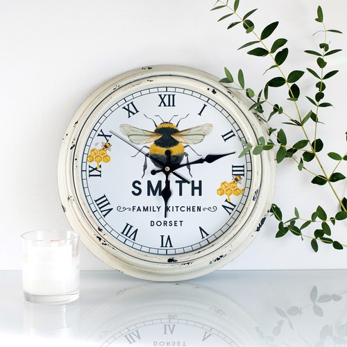 Personalised Kitchen Wall Clock Bumblebee Family Name Round Glass Bee Gift KRC01 - Picture 16 of 24