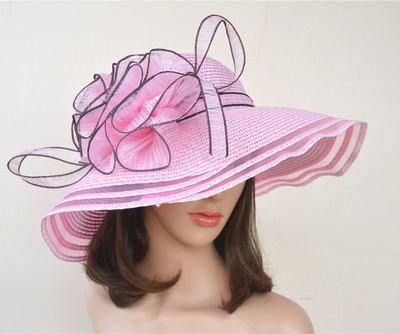 Pearl Trim Wide Brim Straw Hat Kentucky Derby Oaks Tea Church Wedding Summer RZTA Women main image 2