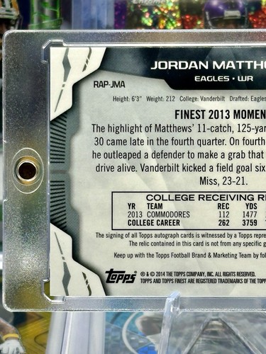 2014 Finest 1/1 Superfractor Logo RPA Gold AUTO Patch Jordan Matthews Eagles - Bild 5 von 6