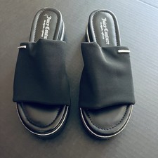 Juicy Couture Black Slide Sz 9 Platform Sandals Rhinestone Logo Tethys Womens 3L