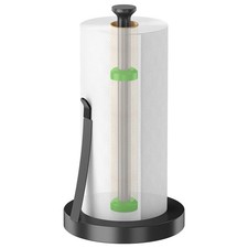Paper Towel Holder Countertop Black with Spring Activated Arm and Silent D