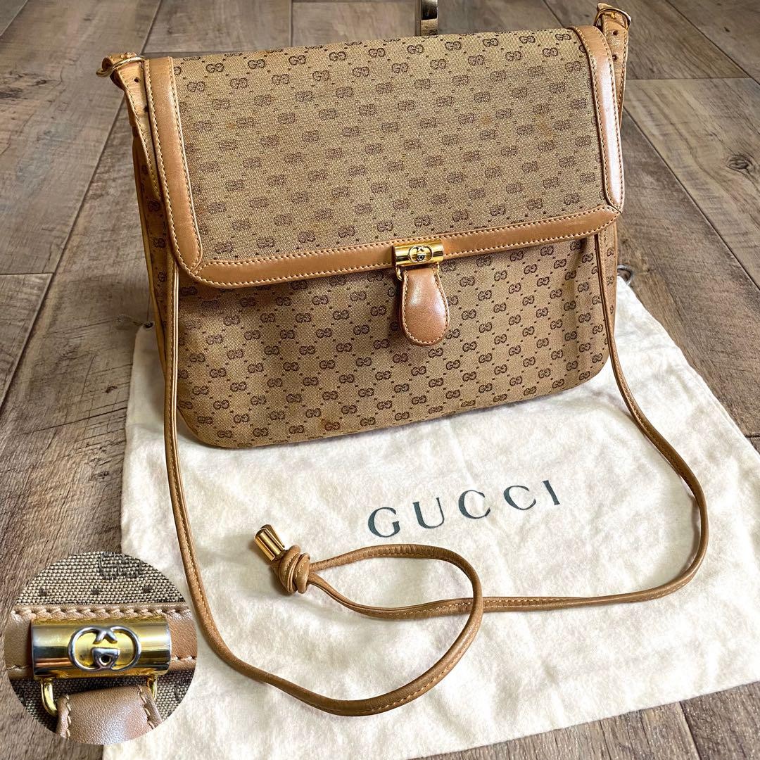 GUCCI Micro GG Canvas Crossbody Shoulder Bag in Beige