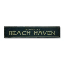 Beach Haven, Custom Family Name Beach - Rustic Distressed Wood Sign