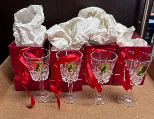 (4) NEW Vintage WATERFORD Crystal LISMORE Stemmed GOBLET Ornament 3.5" With Box