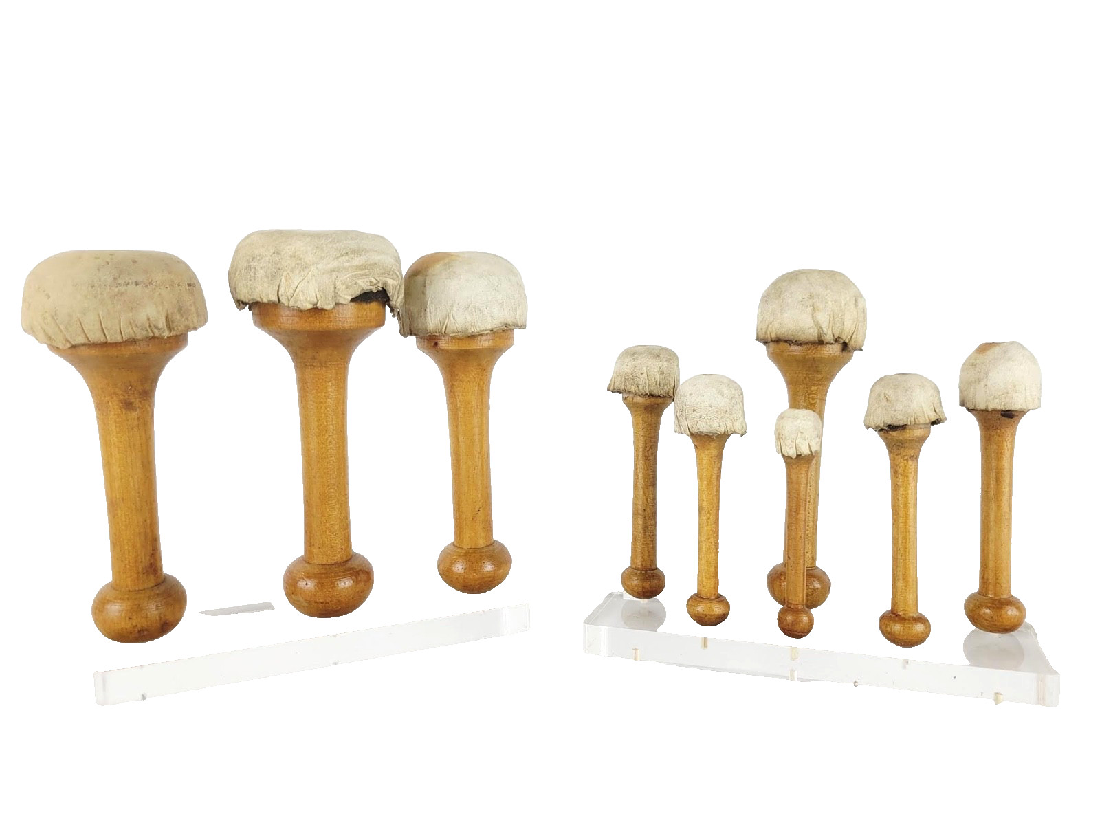 Antique Shaker Mushroom Darners Maple & Kidskin Leather Primitive Darning 