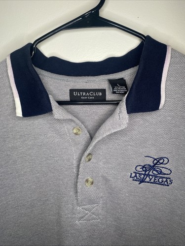Ultra Club Men's Size L Beige Polo Las Vegas Embroidered Collared Short Sleeve - Picture 5 of 13