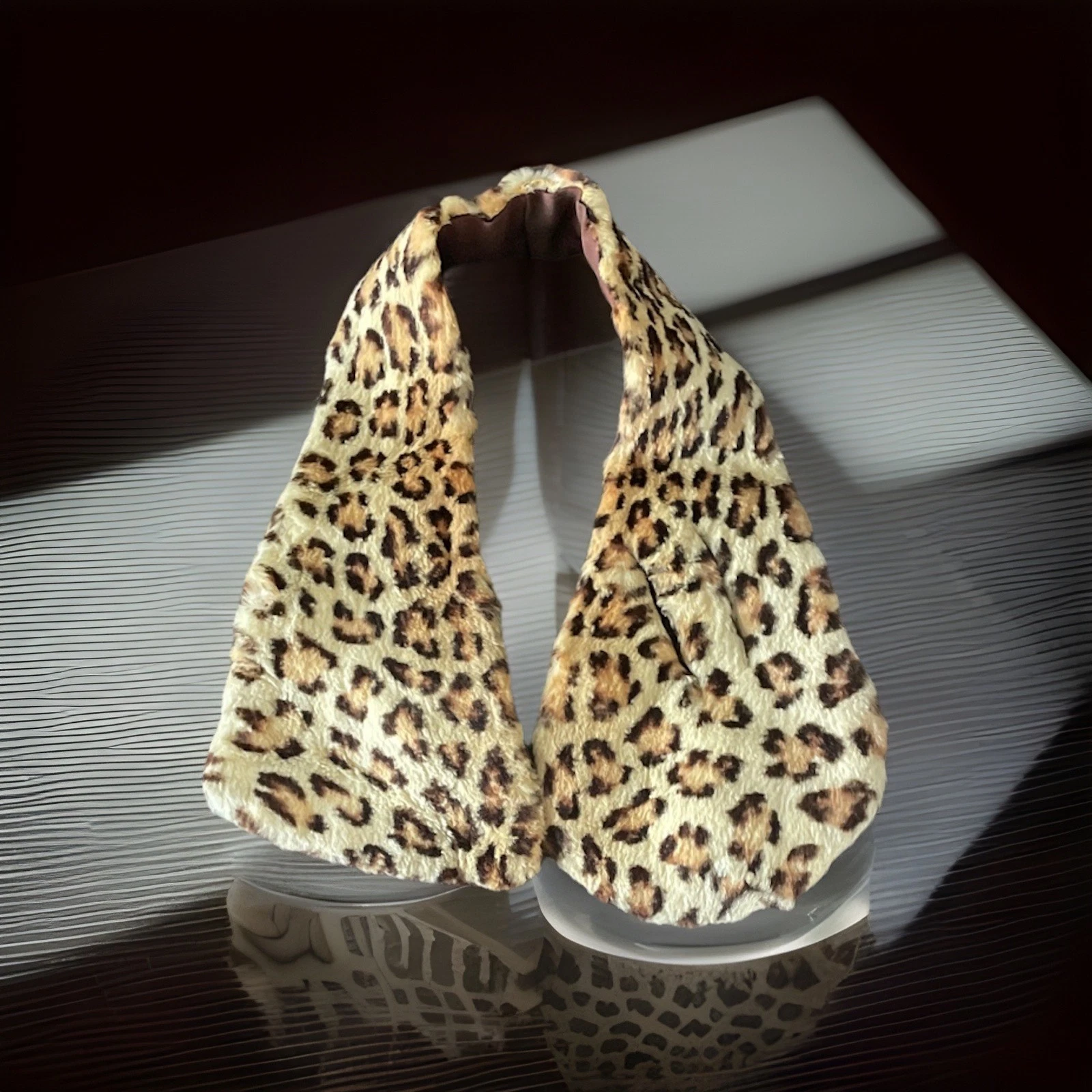 Vintage Leopard Faux Fur Collar Scarf | Brown Satin Lined | Retro Winter Wrap
