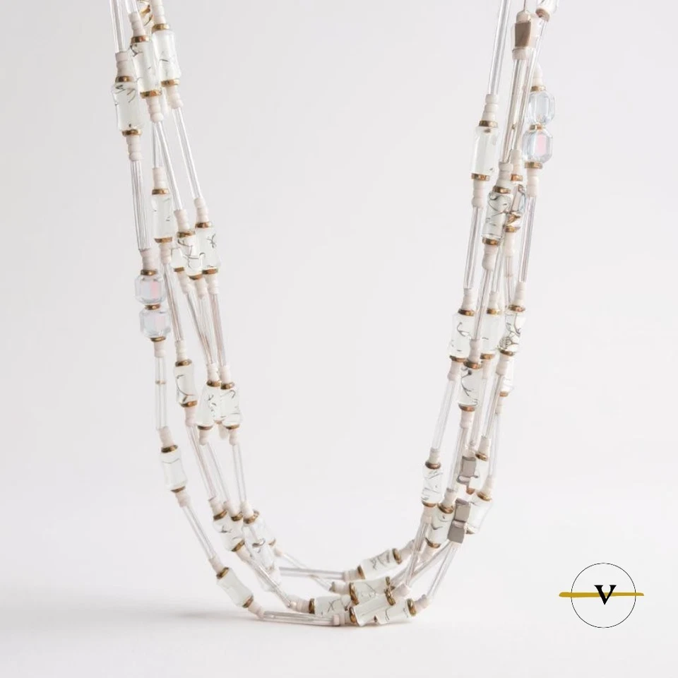 COLLANA DONNA CON DOPPI STRATI COMPOSTA DA PERLINE CRISTALLO VETRO - Immagine 4 di 4