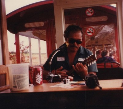 Hawaiian Man Ukulele Performer Train Ride Musician Sunglasses Tour Tip Jar 
