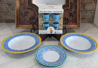 Easter Treats: 4 Egg Cups, 2 Cereal Bowls, 2 Bread Plates, Fun Designs