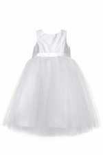 David’s Bridal Flower Girl Dress A-Line Tulle Satin Bow Waist Ivory Size 5