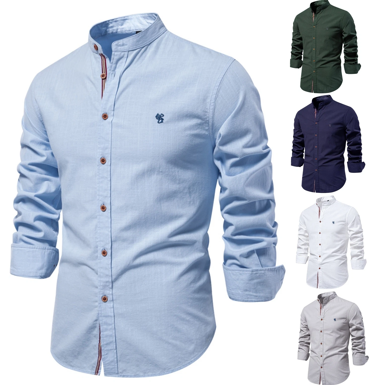 Men's cotton and linen casual Japanese fashion solid color long sleeved shirt