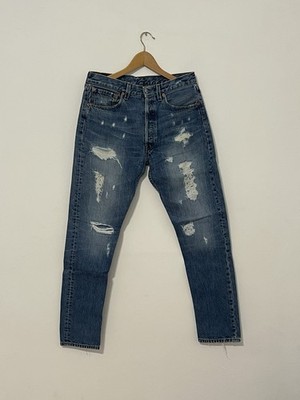 Levi's 501 Herren Jeans Denim Blau 32x32 Baumwolle Straight 5 Pocket Distressed 90s