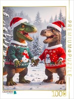 Calvendo Puzzle Two Dinosaurs Have Fun In The Christmas Snow | 1000 Pieces, Fini