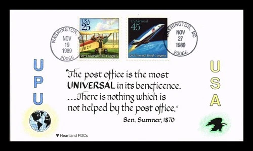 US COVER 20TH UPU CONGRESS FDC COMBO DUAL CANCEL HEARTLAND LIMITED EDITION
