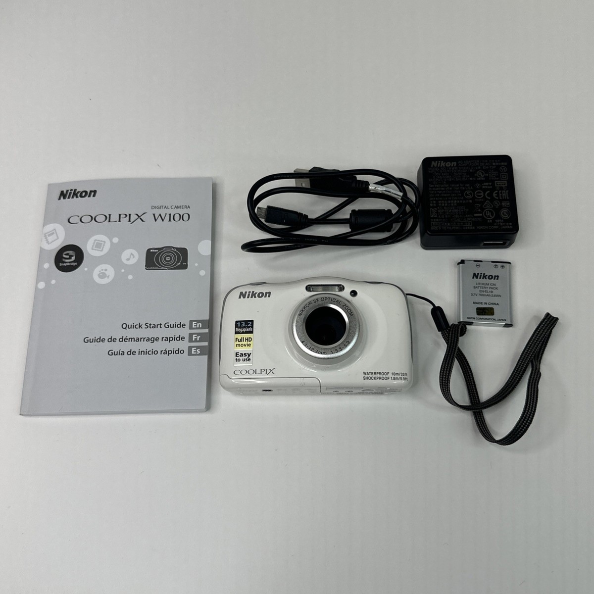 Nikon COOLPIX W100 Waterproof Digital Camera White Battery
