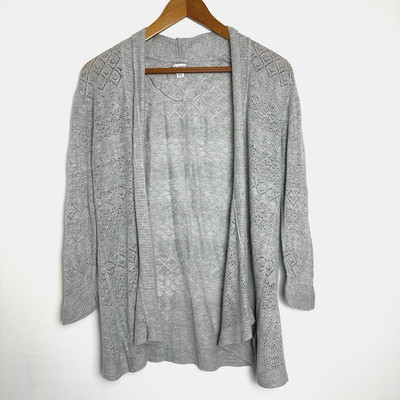 Croft & Barrow Womens Cardigan Gray Open Front Crochet Preppy University Teacher