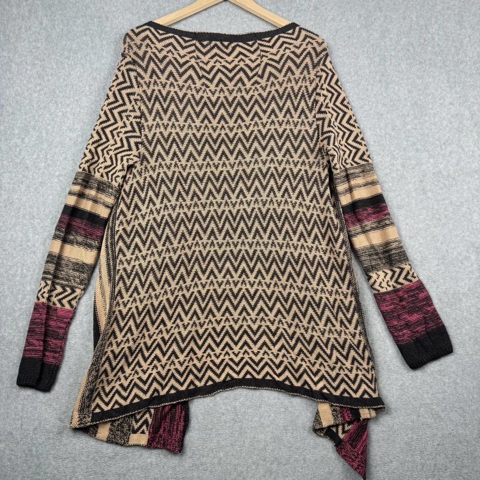 Cardigã feminino THML suéter bege médio preto borgonha frente aberta Chevron - Imagem 2 de 4