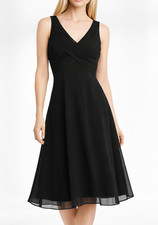 Adrianna Papell Black Chiffon VNeck Fit Flare Dress Small Office Luxe Midi SZ 6