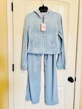 JUICY COUTURE Size L BLING Velour TRACKSUIT - Frosted Blue Pants Hoodie NWT New