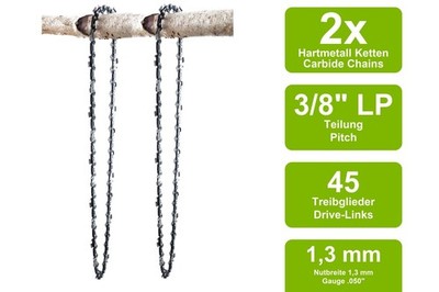 2 Hartmetall Sägeketten passend für Einhell PES35/2TS | 30cm 3/8LP 45TG 1,3mm