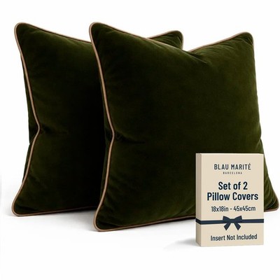 2 Pack Polyester Decorative Throw Pillow Covers, 18''x18'', Green and Camel, So...