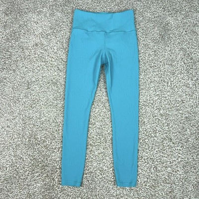 Athleta Elation Rib Tight Leggings Womens M Blue High Rise Ankle Yoga Gym Sports