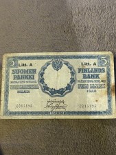 FINLAND 5 Markkaa Bank of Finland Note LITT. A Pre-WWI GOLD REDEEMABLE Rare Earl