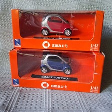 2 NewRay Smart Car Lot SMART FORTWO Diecast 1/43 Red Silver Blue NEW in Box