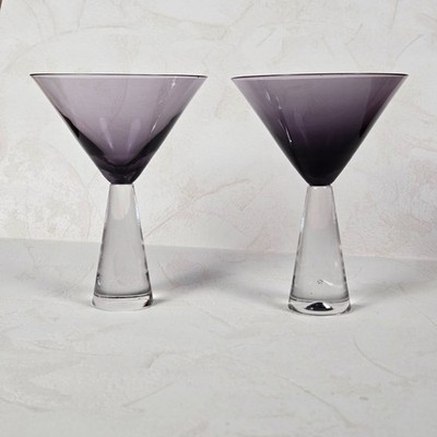 Hand Blown Amethyst Martini Glasses 7''   Set of 2, Gradient Art Glass