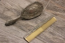 Beautiful Vintage Silver Plated Vanity Comb and Hair Brush Hairbrush Set Floral