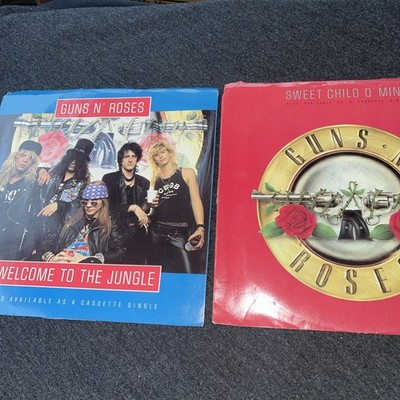 80 s Guns N Roses Welcome Jungle Sweet Child Mine Axle Rose45 RPM LOT OF 2 Clean