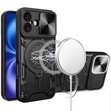 For iPhone 17 Case Magnetic Circle Stand Sliding Lens Cover  Tempered Glass