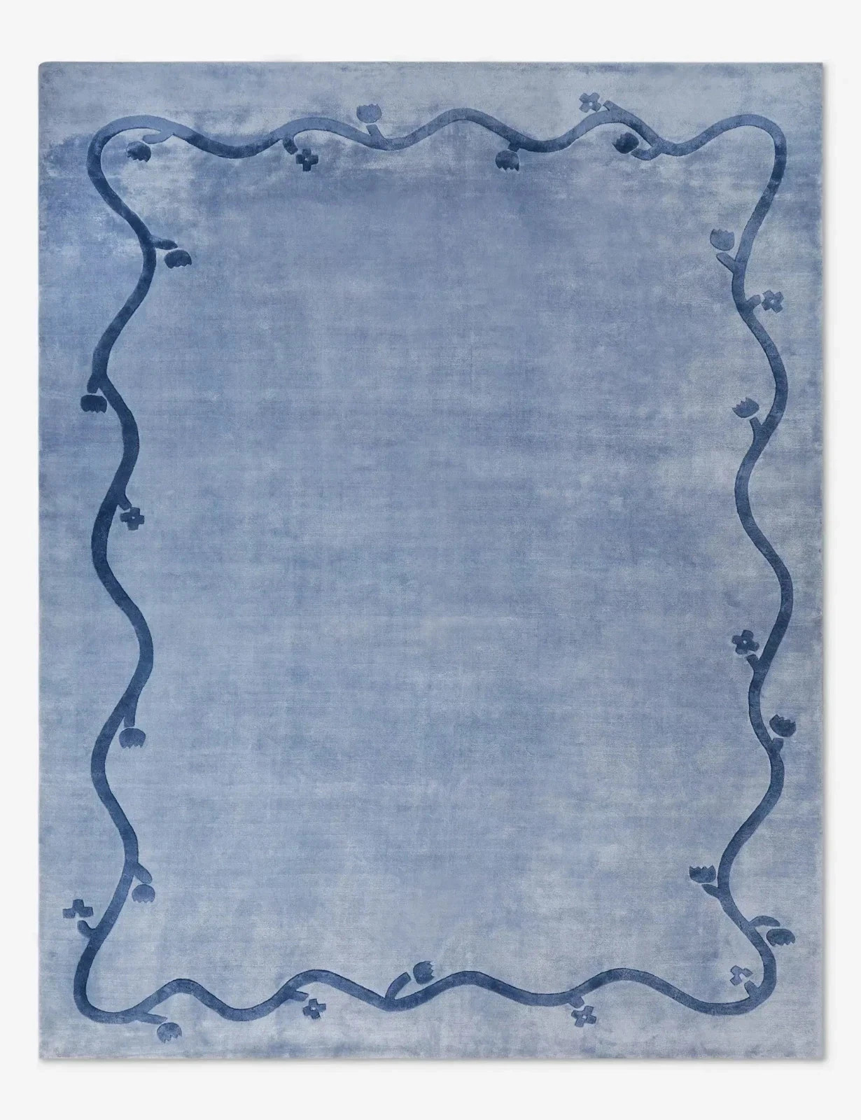 Handmade Blue Wool Area Rug | Modern Wavy Border Hand Tufted Carpet | Custom Rug