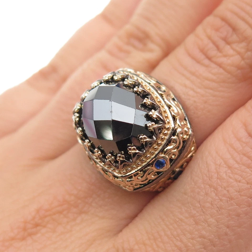 MICHAEL VALITUTTI Gems En Vogue Sterling 2-Tone Sapphire Hematite Ring Size 7.25 - Image 2 of 4