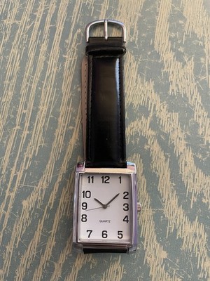 Vintage Unisex Unbranded Quartz Large Rectangle Face Faux Leather Band Watch