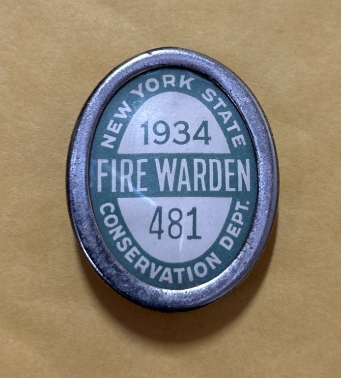 New York State Conservation Dept. 1934 Fire Warden Badge Button