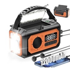Emergency Solar Hand Crank Weather Radio 12000mAh Power Bank Charger Flash Light