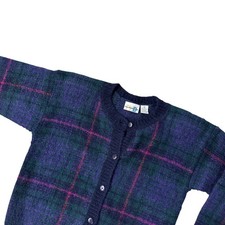 Vintage Cardigan Sweater Paul Harris Design 1980s Button Up Mohair Blend Plaid