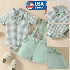 Newborn Baby Boys Gentleman Clothes Bowtie Short Sleeves Shirt Pants Outfit Sets